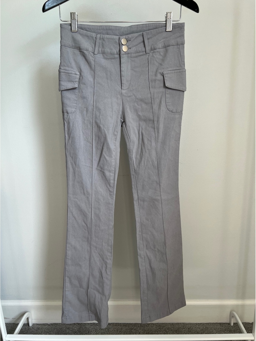 SHEIN Women’s Size Medium Gray High Rise Cargo Flare Pants Double Button